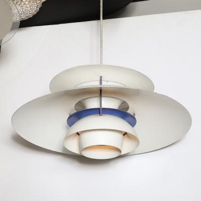 Poul Henningsen Mid Century PH5 Pendant White Blue Enamel Chandelier by Poul Henningsen