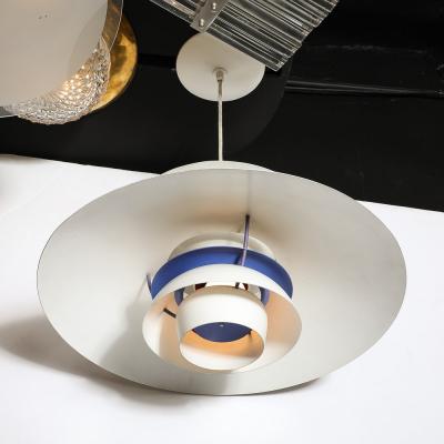 Poul Henningsen Mid Century PH5 Pendant White Blue Enamel Chandelier by Poul Henningsen