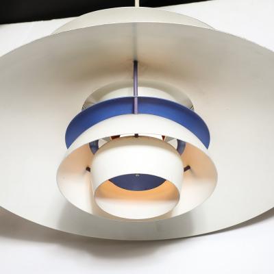 Poul Henningsen Mid Century PH5 Pendant White Blue Enamel Chandelier by Poul Henningsen