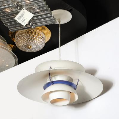Poul Henningsen Mid Century PH5 Pendant White Blue Enamel Chandelier by Poul Henningsen
