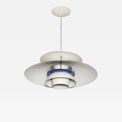 Poul Henningsen Mid Century PH5 Pendant White Blue Enamel Chandelier by Poul Henningsen