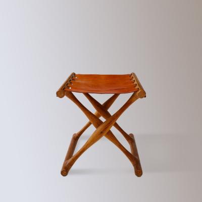 Poul Hundevad Oak and leather folding stool