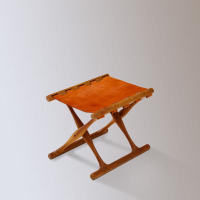 Poul Hundevad Oak and leather folding stool