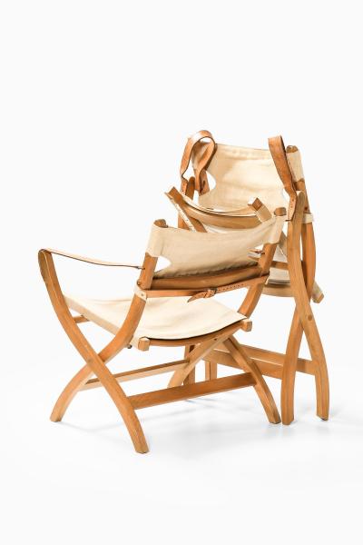 Poul Hundevad Pair of Safari Easy Chairs in Beech and Leather by Poul Hundevad 1950s