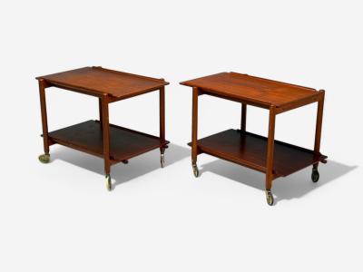Poul Hundevad Poul Hundevad Danish Modern Teak Expandable Bar Carts Denmark 1950s