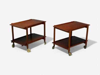 Poul Hundevad Poul Hundevad Danish Modern Teak Expandable Bar Carts Denmark 1950s