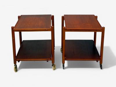 Poul Hundevad Poul Hundevad Danish Modern Teak Expandable Bar Carts Denmark 1950s
