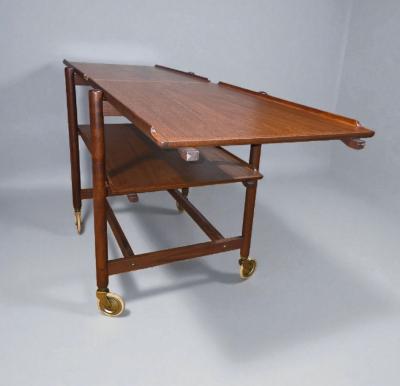 Poul Hundevad Poul Hundevad Teak Adjustable 3 Shelf Rolling Cart Denmark 1960s