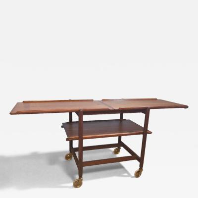 Poul Hundevad Poul Hundevad Teak Adjustable 3 Shelf Rolling Cart Denmark 1960s