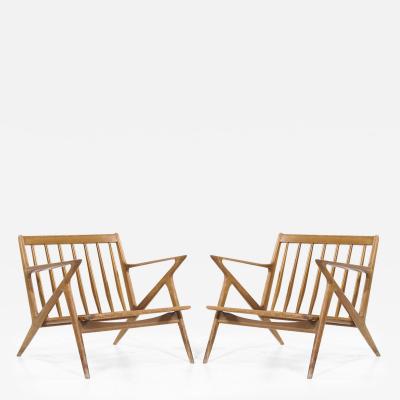 Poul Jensen Poul Jensen for Selig Mid Century Walnut Z Lounge Chairs Pair