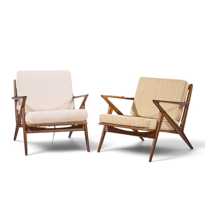 Poul Jensen Poul Jensen for Selig Mid Century Walnut Z Lounge Chairs Pair
