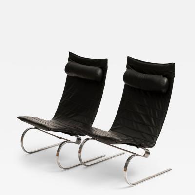 Poul Kj rholm Kjaerholm Pair of PK20 Lounge Chairs by Poul Kj rholm in Black Leather 1980s