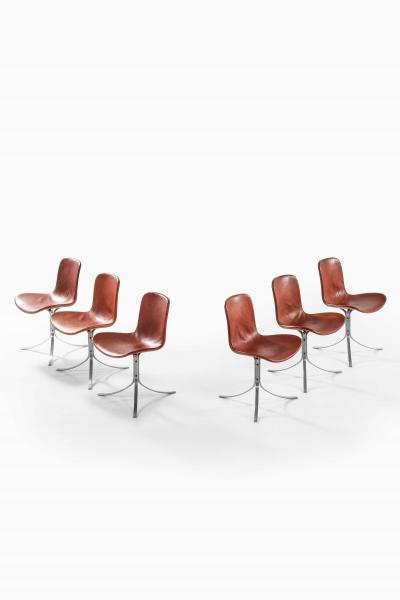 Poul Kj rholm Kjaerholm Set of 6 PK 9 Dining Chairs in Leather Steel by Poul Kj rholm 1960