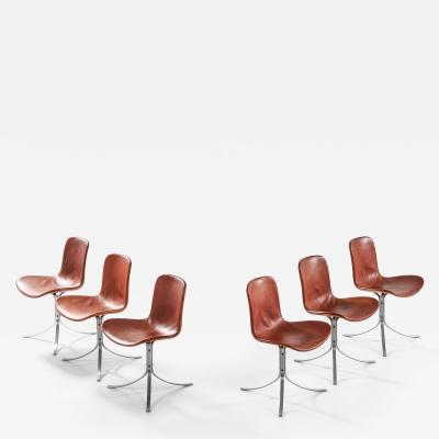 Poul Kj rholm Kjaerholm Set of 6 PK 9 Dining Chairs in Leather Steel by Poul Kj rholm 1960