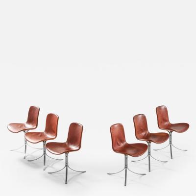 Poul Kj rholm Kjaerholm Set of 6 PK 9 Dining Chairs in Leather Steel by Poul Kj rholm 1960
