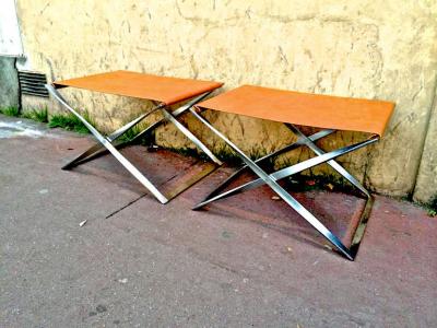 Poul Kj rholm Poul Kjaerholm Vintage Iconic Pair of X Shaped Folding Stools Model PK91