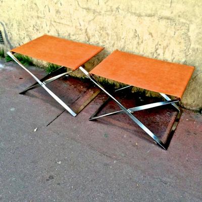 Poul Kj rholm Poul Kjaerholm Vintage Iconic Pair of X Shaped Folding Stools Model PK91