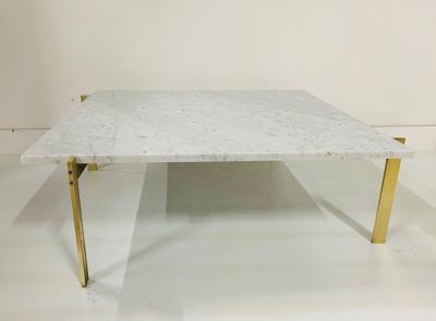 Poul Kjaerholm Brass and Carrara Marble Top Coffee Table Style of Poul Kjaerholm