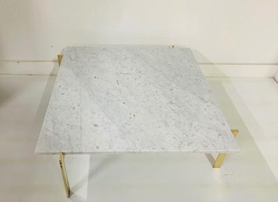 Poul Kjaerholm Brass and Carrara Marble Top Coffee Table Style of Poul Kjaerholm