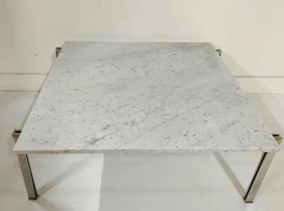 Poul Kjaerholm Flat Bar Chrome with Carrara Marble Top Coffee Table in the Style Kjaerholm