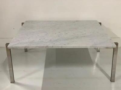 Poul Kjaerholm Flat Bar Chrome with Carrara Marble Top Coffee Table in the Style Kjaerholm