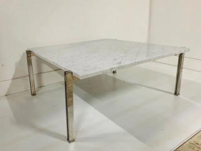 Poul Kjaerholm Flat Bar Chrome with Carrara Marble Top Coffee Table in the Style Kjaerholm