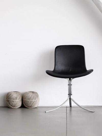 Poul Kjaerholm Kj rholm POUL KJAERHOLM PK9 CHAIR IN SATIN BRUSHED STEEL AND BLACK LEATHER