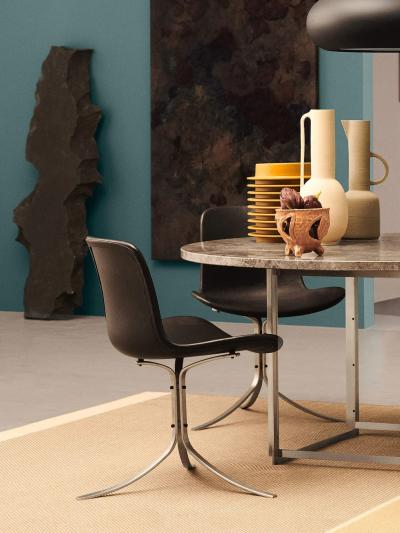 Poul Kjaerholm Kj rholm POUL KJAERHOLM PK9 CHAIR IN SATIN BRUSHED STEEL AND BLACK LEATHER