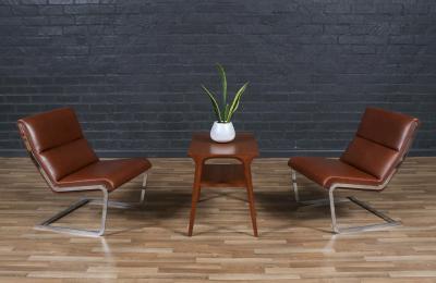 Poul Norreklit Poul Norreklit Cognac Leather Steel Cantilever Lounge Chairs