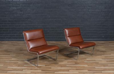 Poul Norreklit Poul Norreklit Cognac Leather Steel Cantilever Lounge Chairs