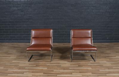 Poul Norreklit Poul Norreklit Cognac Leather Steel Cantilever Lounge Chairs