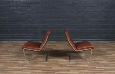 Poul Norreklit Poul Norreklit Cognac Leather Steel Cantilever Lounge Chairs