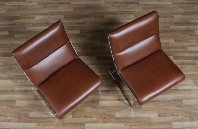 Poul Norreklit Poul Norreklit Cognac Leather Steel Cantilever Lounge Chairs