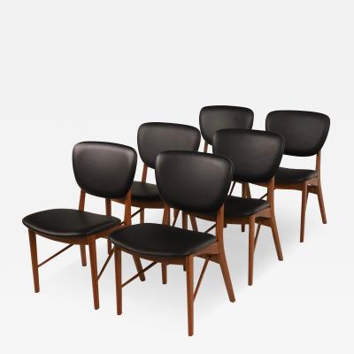 Poul Vodder Rare Set of Six Scandinavian Modern Teak Leather Dining Chairs by Poul Vodder