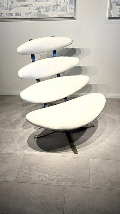 Poul Volther Danish Modern Leather and Stainless Steel Swivel Corona Chair Poul Volther