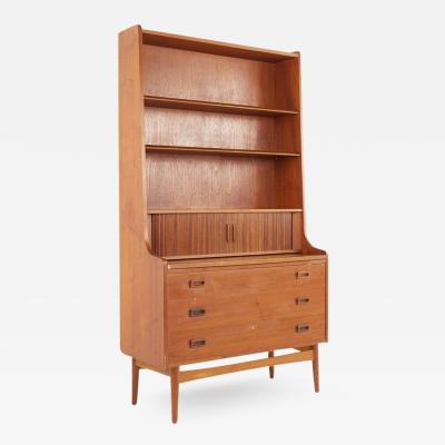 Povl Dinesen Teak Tambour Door Secretary Bookcase Cabinet with Drawers