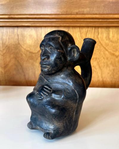 Pre Columbian Black Figural Stirrup Vessel Moche Culture