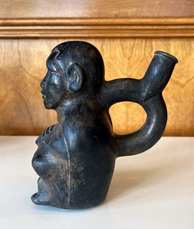 Pre Columbian Black Figural Stirrup Vessel Moche Culture