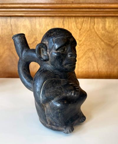 Pre Columbian Black Figural Stirrup Vessel Moche Culture