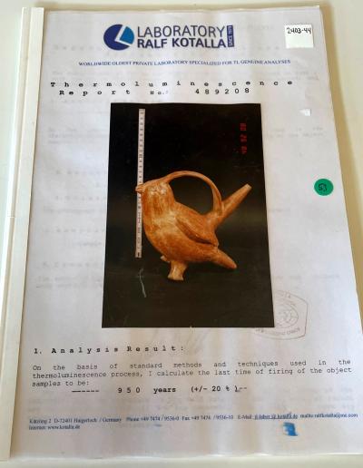 Pre Columbian Ceramic Sican Bird Vessel TL Tested