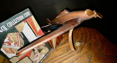Pre War Art Deco Wooden Airplane Stand with Picture Frame