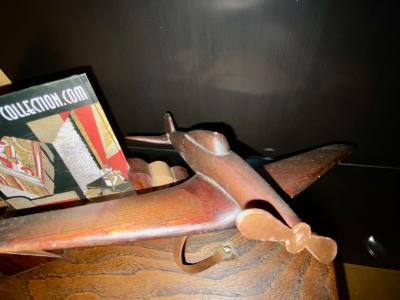 Pre War Art Deco Wooden Airplane Stand with Picture Frame