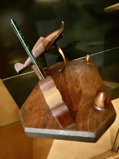 Pre War Art Deco Wooden Airplane Stand with Picture Frame