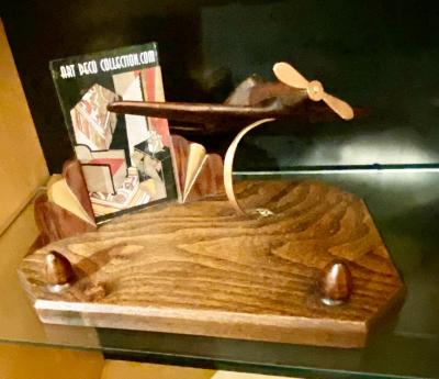 Pre War Art Deco Wooden Airplane Stand with Picture Frame
