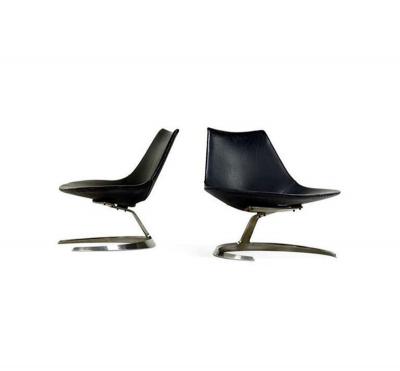 Preben Fabricius Pair of Rare Danish Scimitar Lounge Chairs