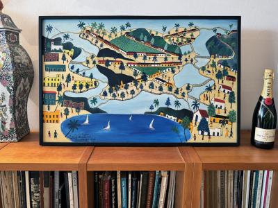 Prefete Duffaut Haitian Surrealism Jacmel Harbor Early Work Oil on Masonsite