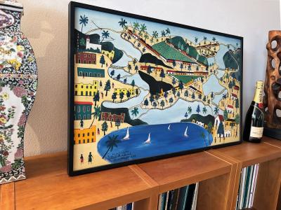 Prefete Duffaut Haitian Surrealism Jacmel Harbor Early Work Oil on Masonsite