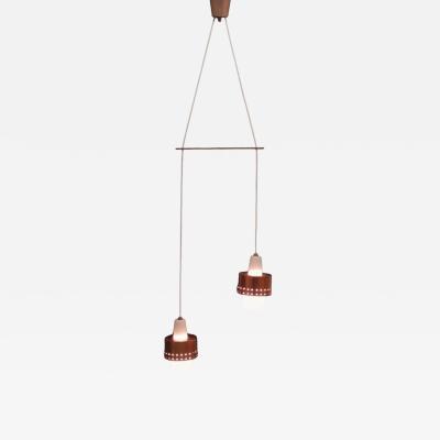Presenta Oy Ceiling Pendant Model K2 117 2 Copper Teak Glass Idman 1960s