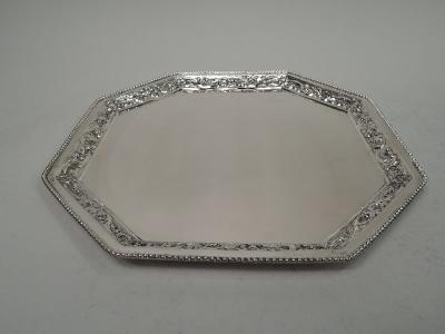 Pretty Classical Silver Octagonal Tray with Beading Scrollwork