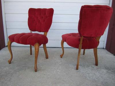 Pretty Pair of Queen Anne Style Red Tufted Side Chairs Hollywood Regency